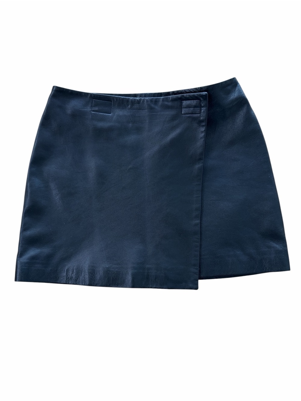 Hugo Buscati Black Leather Wrap Mini Skirt